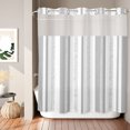 thumbnail image 2 of No Hook Shower Curtain, Modern Minimalist Shower Curtains for Bathroom with See Through Top Window, Gray Vertical Stripes Pattern Waterproof & Washable Bath Curtain Standard 72"x72", 2 of 9