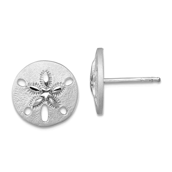 925 Sterling Silver Rhodium Plated Textured Sand Dollar Post Earrings 12.2x12.2mm Wide Stud Earring for Women