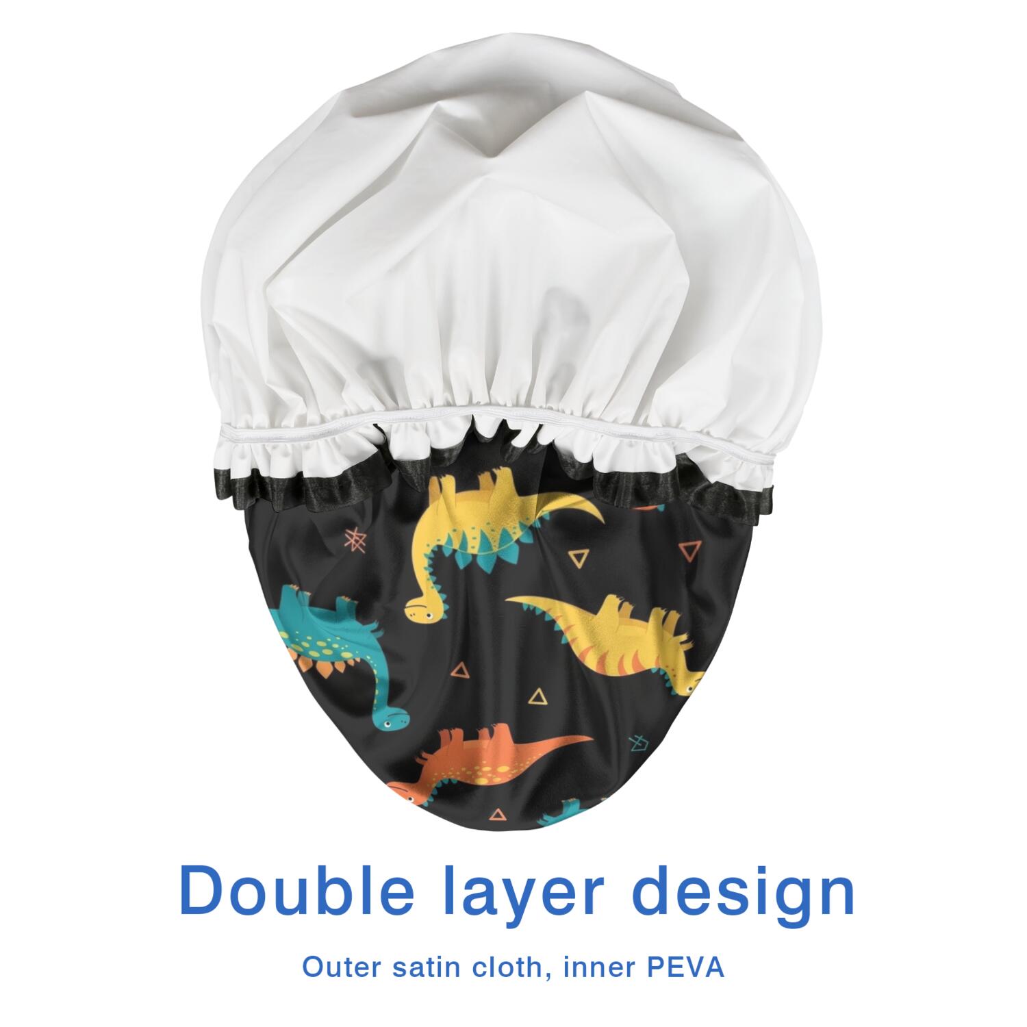 Shower Caps,Black Colorful Dinosaurs Pattern Waterproof Shower Cap for Women 4 Pieces,Double Reusable Hair Cover for Shower PEVA Elastic Stretch Hem