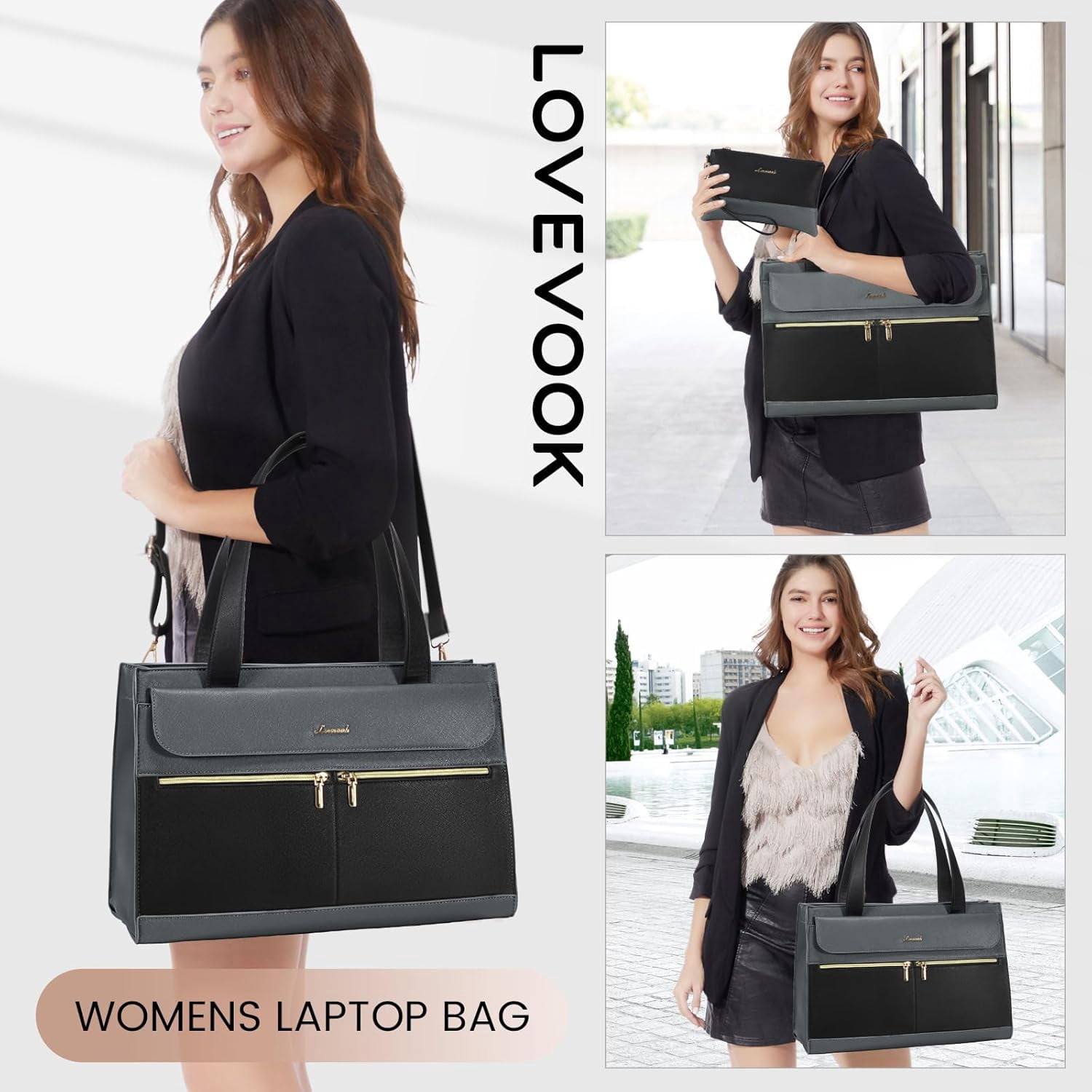 LOVEVOOK Laptop Bag for Women 15.6 Inch Tote Work Professional Leather Computer Briefcase Waterproof Handbag Shoulder Large Capacity Business Teacher Office Crossbody Purse