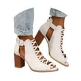thumbnail image 2 of Mepaouo Women Open Toe Booties Crisscross Straps High Heel Ankle Strap Fashion Sandals(White,9), 2 of 6