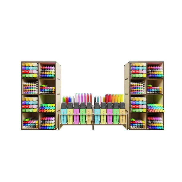 19 Organizador para Plumones, Organizador de Escritorio, de MDF, Ideal para tus Suministros del Hogar, Oficina, Papelería, Cuenta con un Almacenamiento Versátil y Cajoneras, Fácil Armado