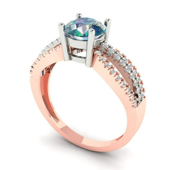 1.27 ct Round Cut Blue Moissanite Solitaire with Accents Engagement Ring for Women in 18K White/Rose Gold