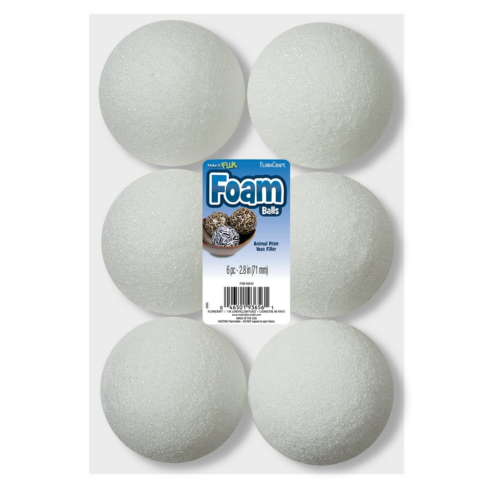 FloraCraft Foam 6 Piece Ball 2.8 inch White