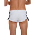 thumbnail image 2 of TiaoBug Men's Frayed Edge Sides Lace Up Mini Jean Shorts Low Waist Ripped Denim Hot Pants for Party Clubwear White M, 2 of 7