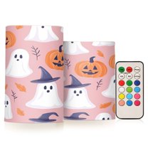 Yayeee Flameless Candles with Remote Flickering Battery Operated Multi Color Changing, Cartoon Halloween Ghosts