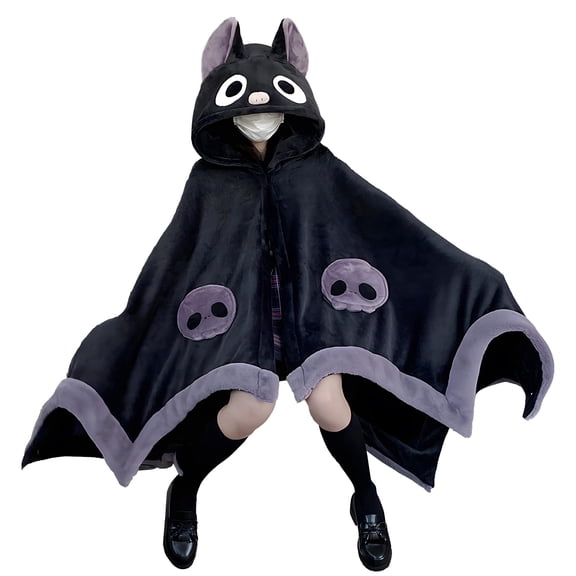 Cute Bat Blanket Hoodie, Wearable Bat Blanket Adult for Halloween Cosplay, Soft Hooded Bat Cape for Women