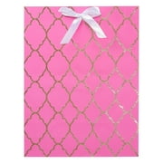 Large Gift Bag, Pink Trellis Pattern with Gold Glitter