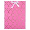 Large Gift Bag, Pink Trellis Pattern with Gold Glitter