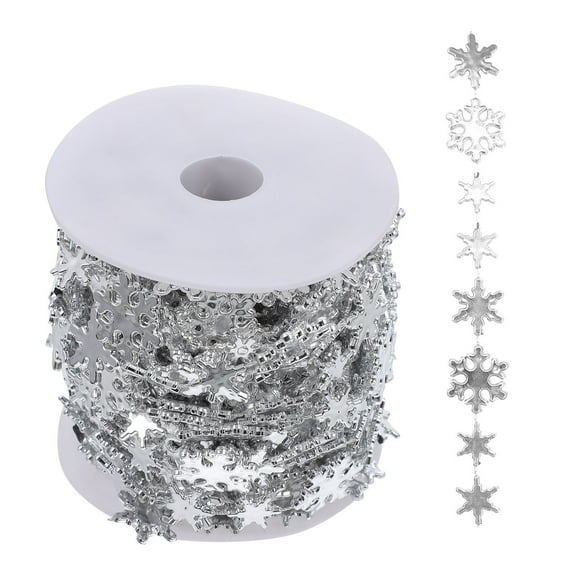 GOOHOCHY Christmas Tree Beads Garland Strands Snowflake Chain Plastic Silver 1 Roll 394 In