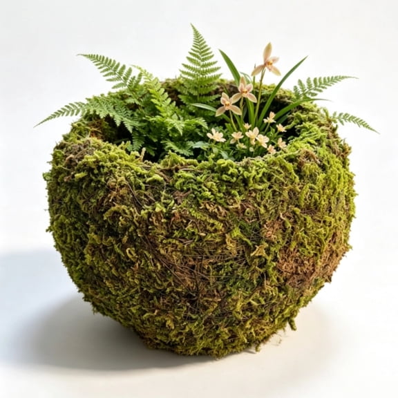 Moss Ball Flower Pot,Natural Planter Pot,Weave Moss Ball Planter,Bird Nest Shape Green Bonsai Plant Holder,Garden Decor,Garden Plant Potted,Home Table Decoration