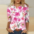 thumbnail image 2 of CYMMPU Summer Trendy Shirts Crew Neck Blouses for Women Dressy Casual Loose Fit Spring Tunic Tops 3/4 Sleeve Floral Printed Lightweight Basic Tees Multicolor XXXL, 2 of 5