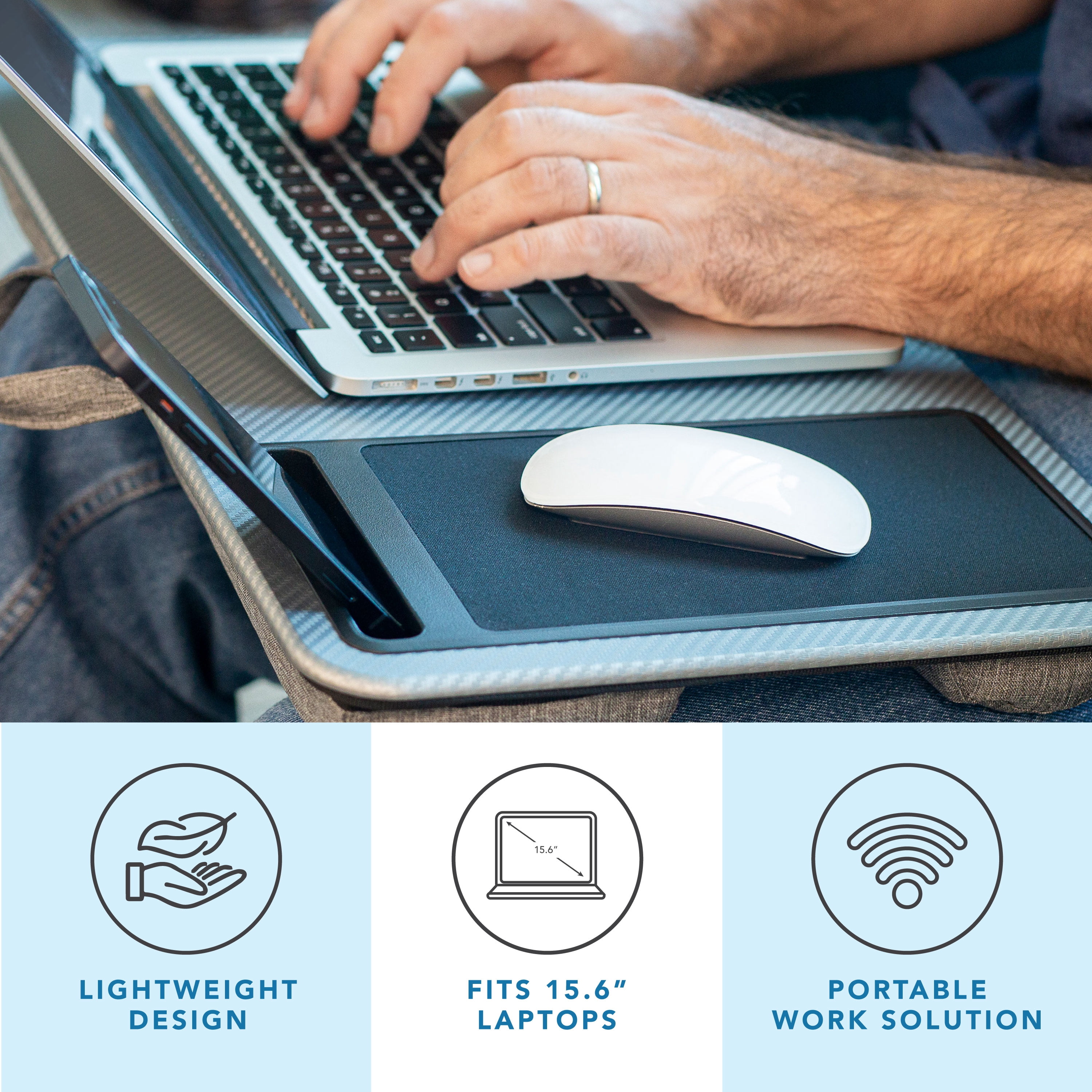 LapGear Left-Handed Home Office Lap Desk, Fits up to 15.6" Laptops, Silver Carbon