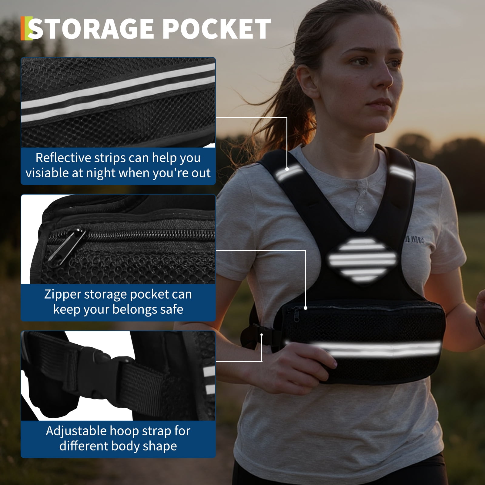 Roromall Adjustable Weight Vest, Men & Women Neoprene Workout Vest for Running, Walking, Gym Training – Reflective Strips & Pockets for Phone/Key