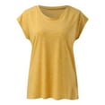 thumbnail image 4 of Womens Summer Tops Casual V Neck T Shirts Loose Fit Short Sleeve Shirts Comfy Roll Sleeve Going Out Tops Yellow XL, 4 of 7