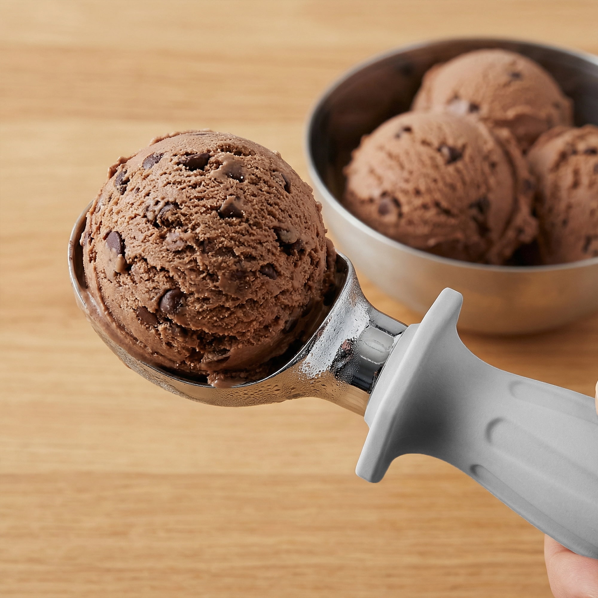 Unique Bargains Zinc Ice Cream Scoop with Ergonomic Handle for Gelato Grey 8.7in