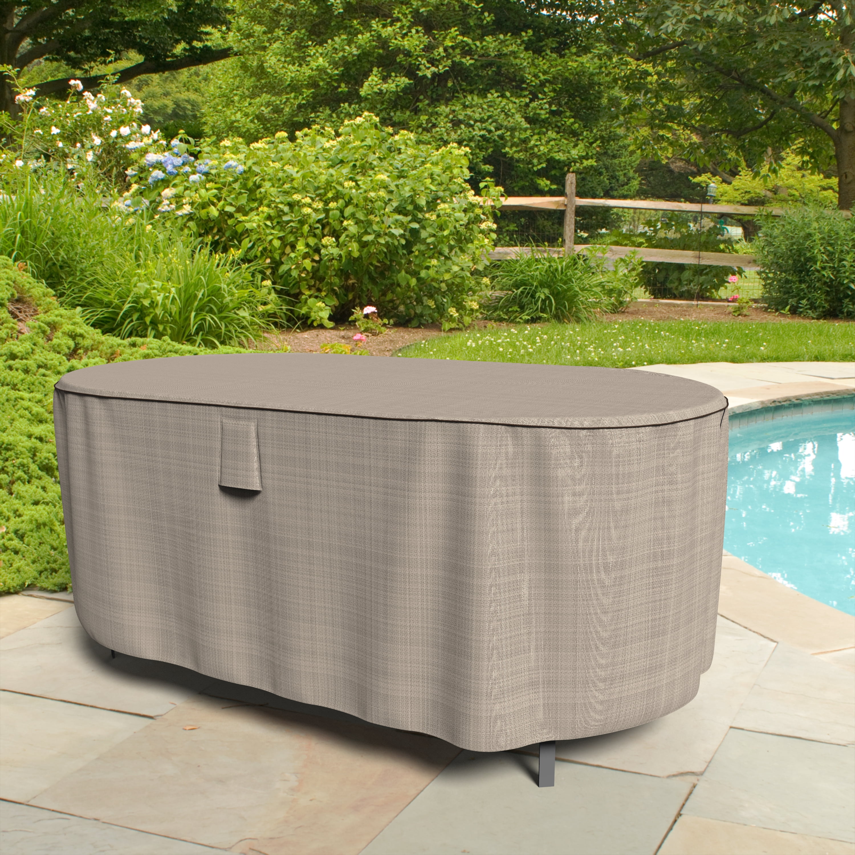 Budge Small Brown / Beige Patio Outdoor Oval Table Cover, English Garden