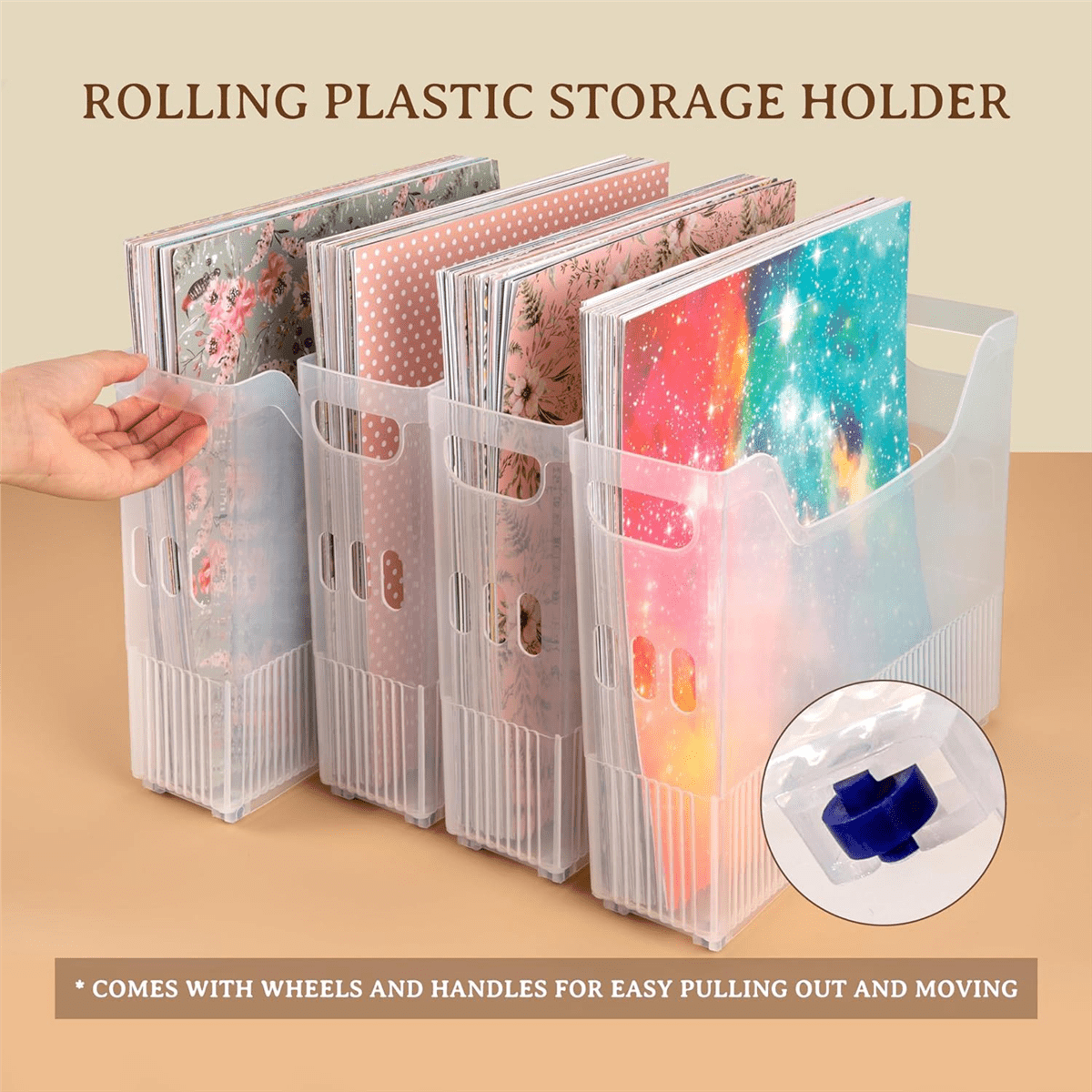 4x Scrapbook Paper Storage with Wheels,Plastic Scrapbook Storage Bin for Holding 12 inch x 12 inch Paper,Scrapbook Paper