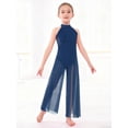 thumbnail image 5 of Yartina Girls Lyrical Dance Jumpsuit Sequin Sleeveless Wide Leg Bodysuit One Piece Figure Skating Outfit Navy Blue 14, 5 of 7