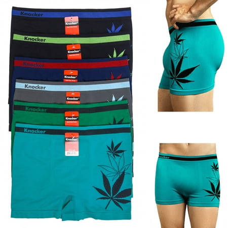 6 Mens Microfiber Seamless Boxer Briefs Underwear Cannabis Leaf Comfort Flex