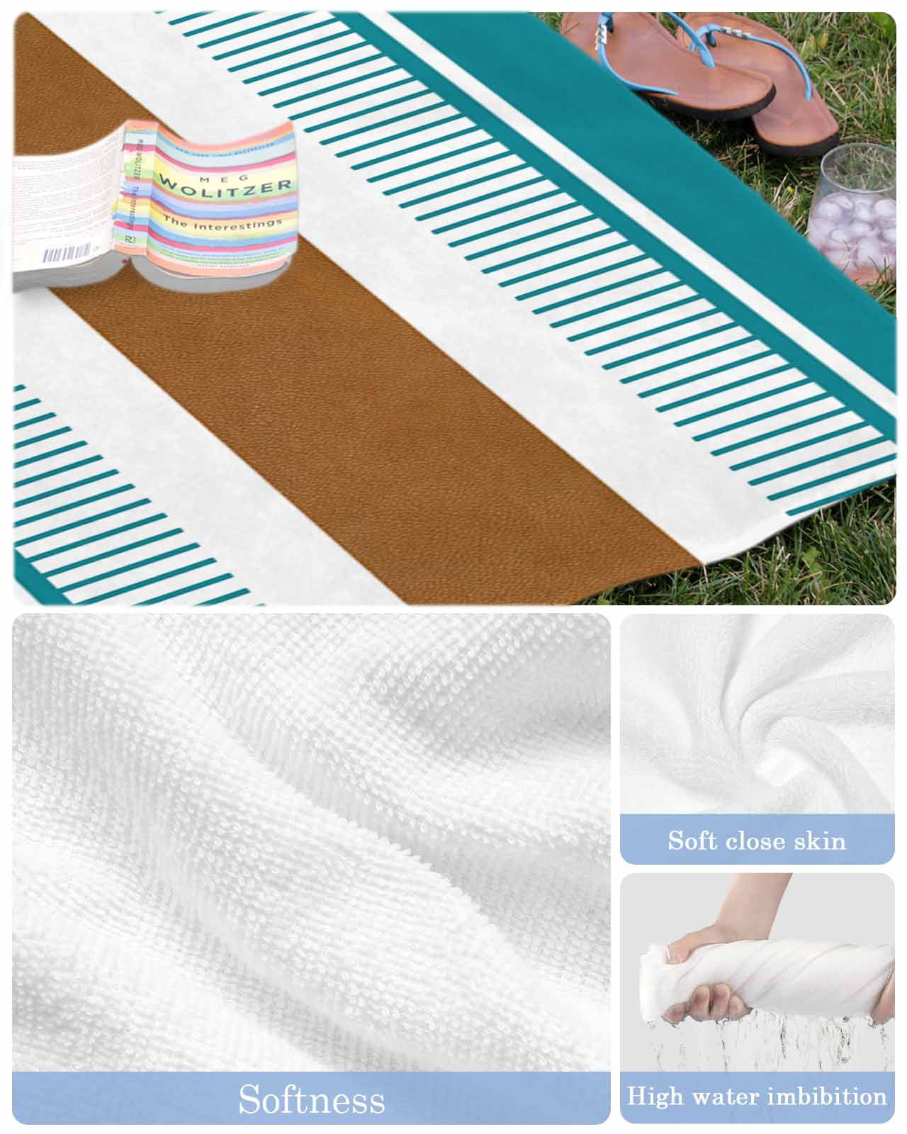 Modern Brown Teal Beach Towels Oversized Super Absorbent, Boho Contemporary Geometric Striped Lightweight Bath Towel Quick Dry Sets For Bathroom/Pool/Rv Camping/Beach Play/Gym Room/Picnic 23"x47"