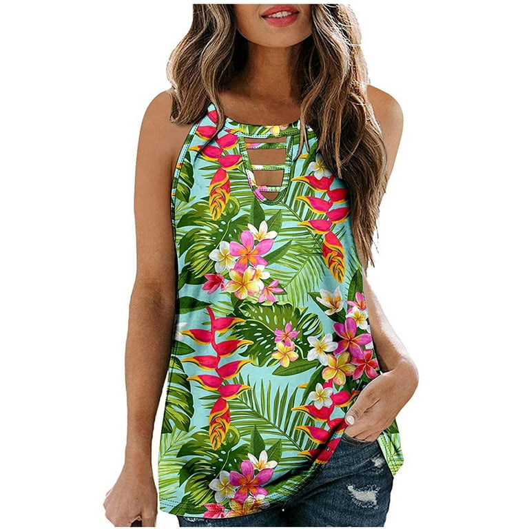 solacol Womens Tops Casual Casual Womens Tops Womens Sleeveless Blouse  Fashion Women Casual Sleeveless Round Neck Printed Vest Ladies Tops Hollow  Out