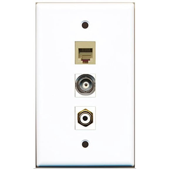 RiteAV - 1 Port RCA White and 1 Port Phone RJ11 RJ12 Beige and 1 Port BNC Wall Plate