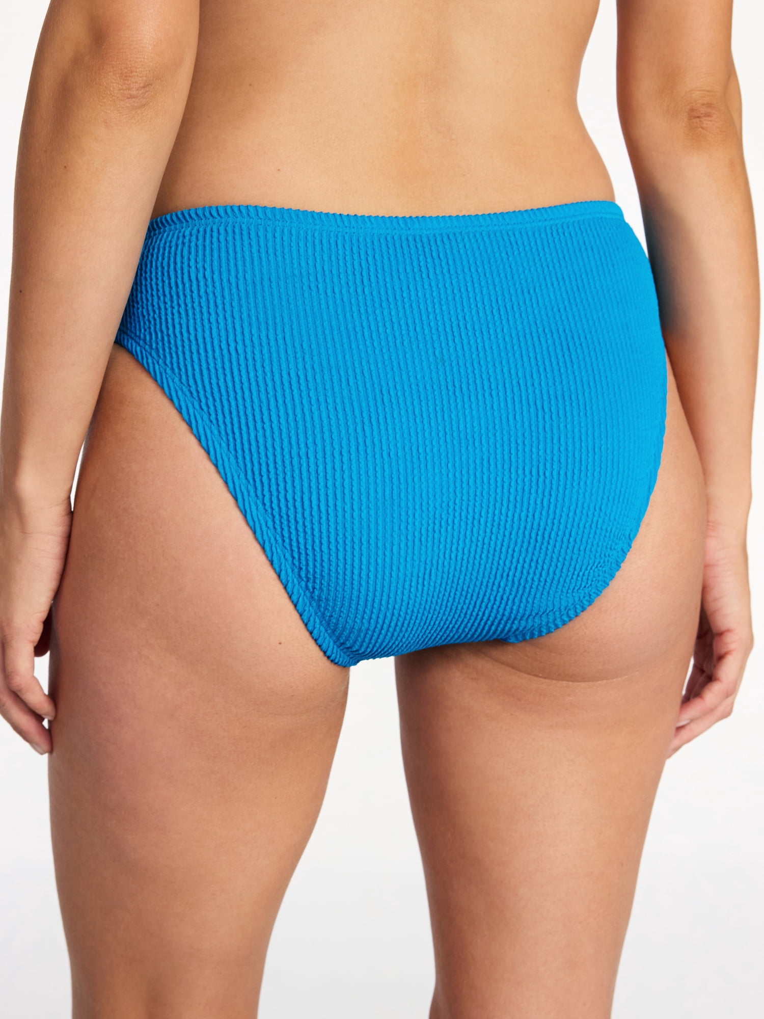 Time and Tru Women's and Women's Plus Crinkle Mid Rise High Leg Cheeky Bikini Bottoms
