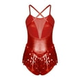 thumbnail image 6 of YONGHS Women's Sequins Latin Modern Dance Dress Salsa Rumba Tango Performance Tassel Skirt Leotard Red XL, 6 of 7