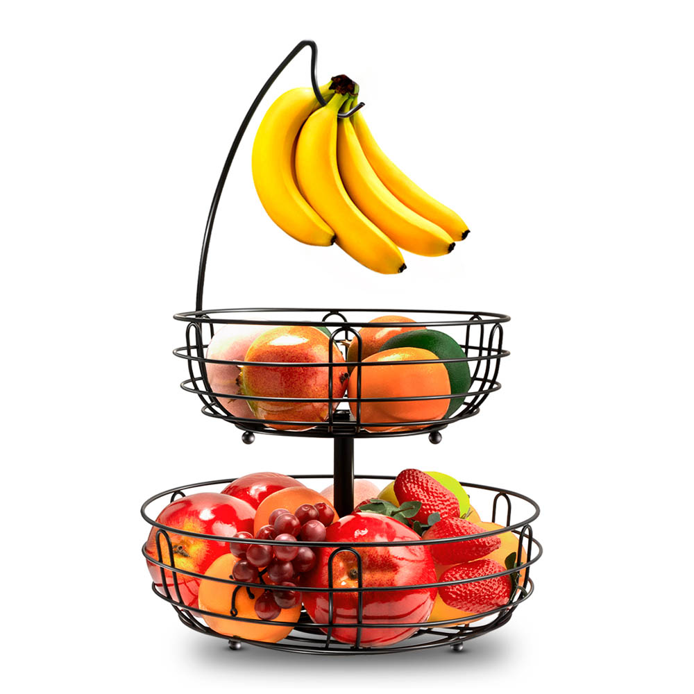 Gourmet Basics by Mikasa Farmer's Market Fruit Basket with Banana Hook, Black