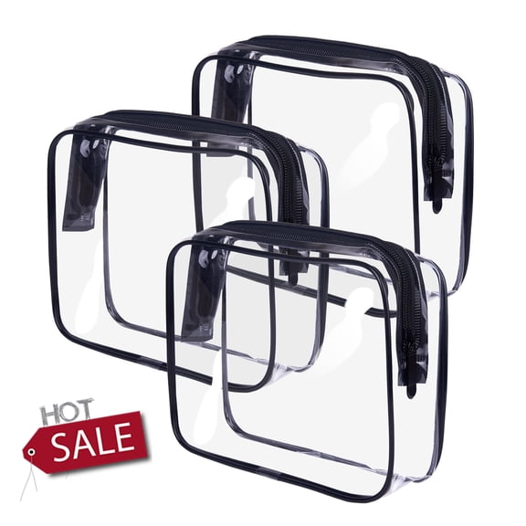 Clear Travel Toiletry Bag TSA Approved, FITDON 3PCS Portable Makeup Bag with Zipper Waterproof Quart Size Bag Carry on Airport Airline Compliant Bag for Men Women, Black