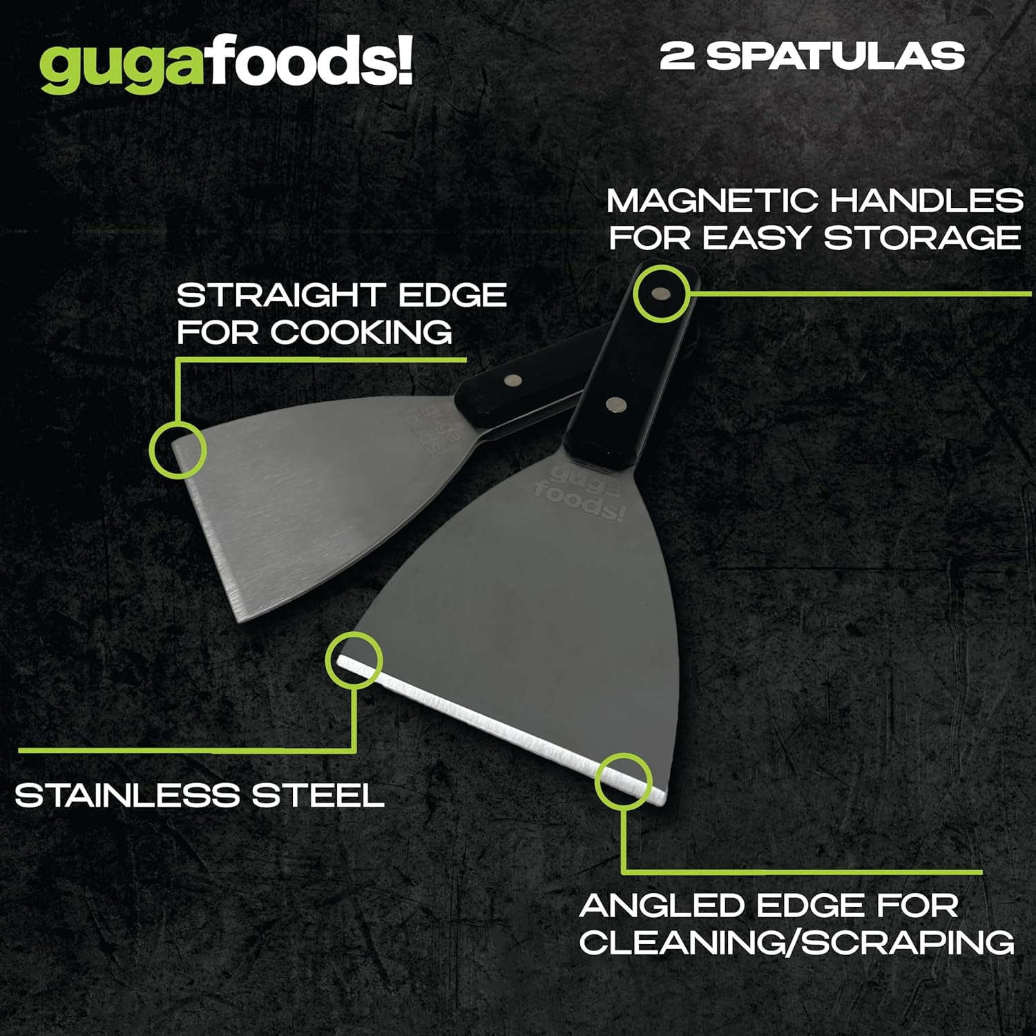 Guga Foods Ultimate Griddle Kit, Stainless Steel Spatulas, Multi-Surface Compatibility, 4-Piece Kit