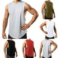 thumbnail image 2 of Yuanlook Men's Crew Neck Cut Off Sleeveless Tank Top, Solid Plain Curved Hem Loose Fit Gym Training Casual Vest XS-XL, 2 of 4