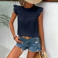 thumbnail image 4 of Womens Eyelet Tank Tops, Sleeveless Shirts for Women Lightweight Casual Hollow Solid Color Ruffle Crewneck Dressy Blouses, 4 of 5