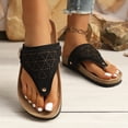 thumbnail image 2 of Rokment Wedges Orthopedic Cork Footbed Thongs Sandals for Women Boho Beach Leather Platform Slides Flip Flops Comfortable Dressy Slip on Slippers Black Size 8.5, 2 of 7