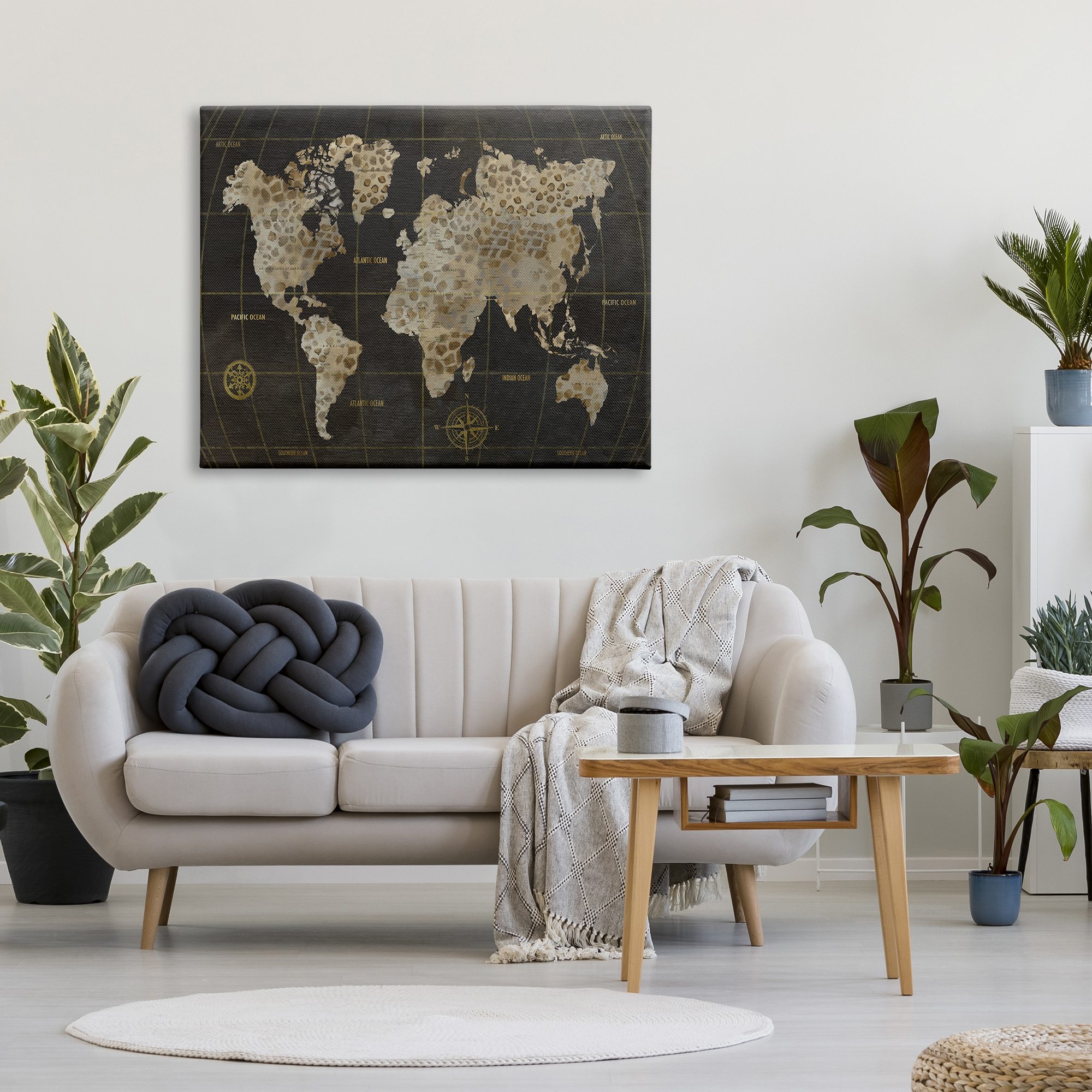 Stupell Industries Rustic Giraffe Animal Pattern Atlas Map Compass Graphic Art Gallery Wrapped Canvas Print Wall Art, Design by Nan