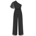 thumbnail image 4 of Sinleey Girls Ruffled Sequins Jumpsuit One Shoulder Wide Leg Long Pants Romper Wedding Prom Playsuit Black 8, 4 of 6