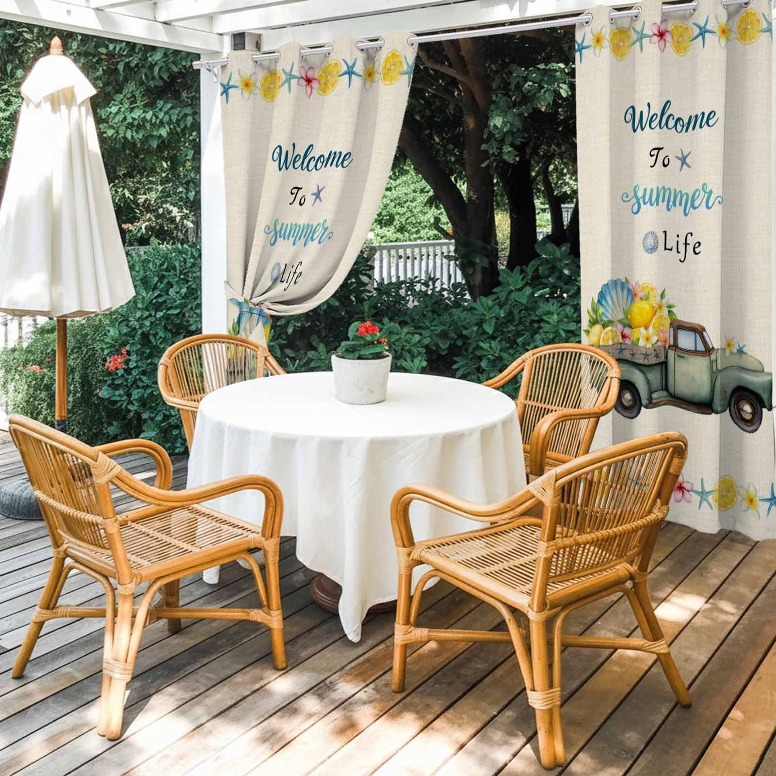 WELCOME TO SUMMER LIFE Outdoor Curtains 1 Panel Retro Truck Nautical Shell Starfish Vintage Waterproof Weatherproof Privacy Curtain Thermal Outside Drape for Porch Patio 54 x 108 Inch