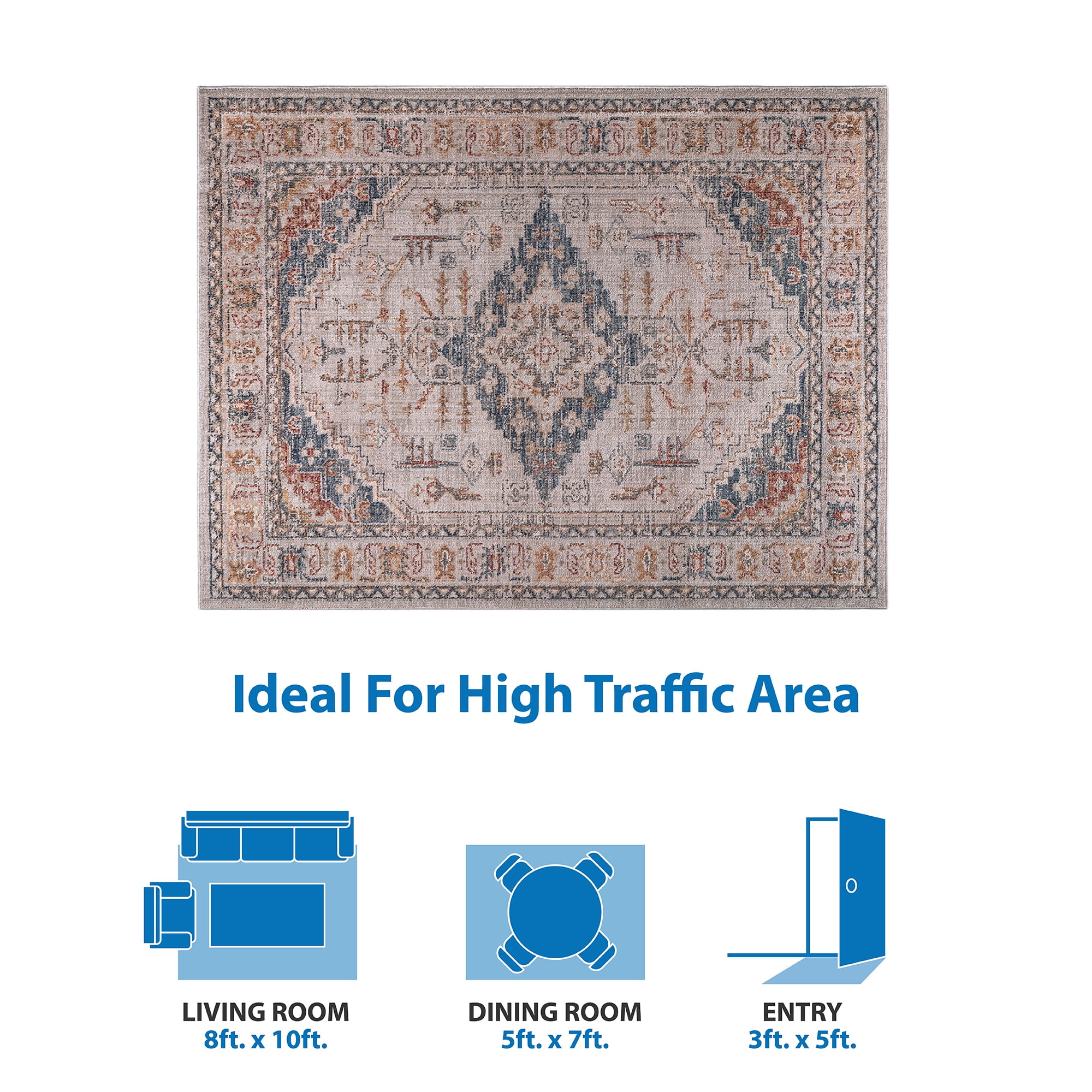 MAYEERTY 8'x10' Vintage Medallion Woven Area Rug for Living Room Bedroom