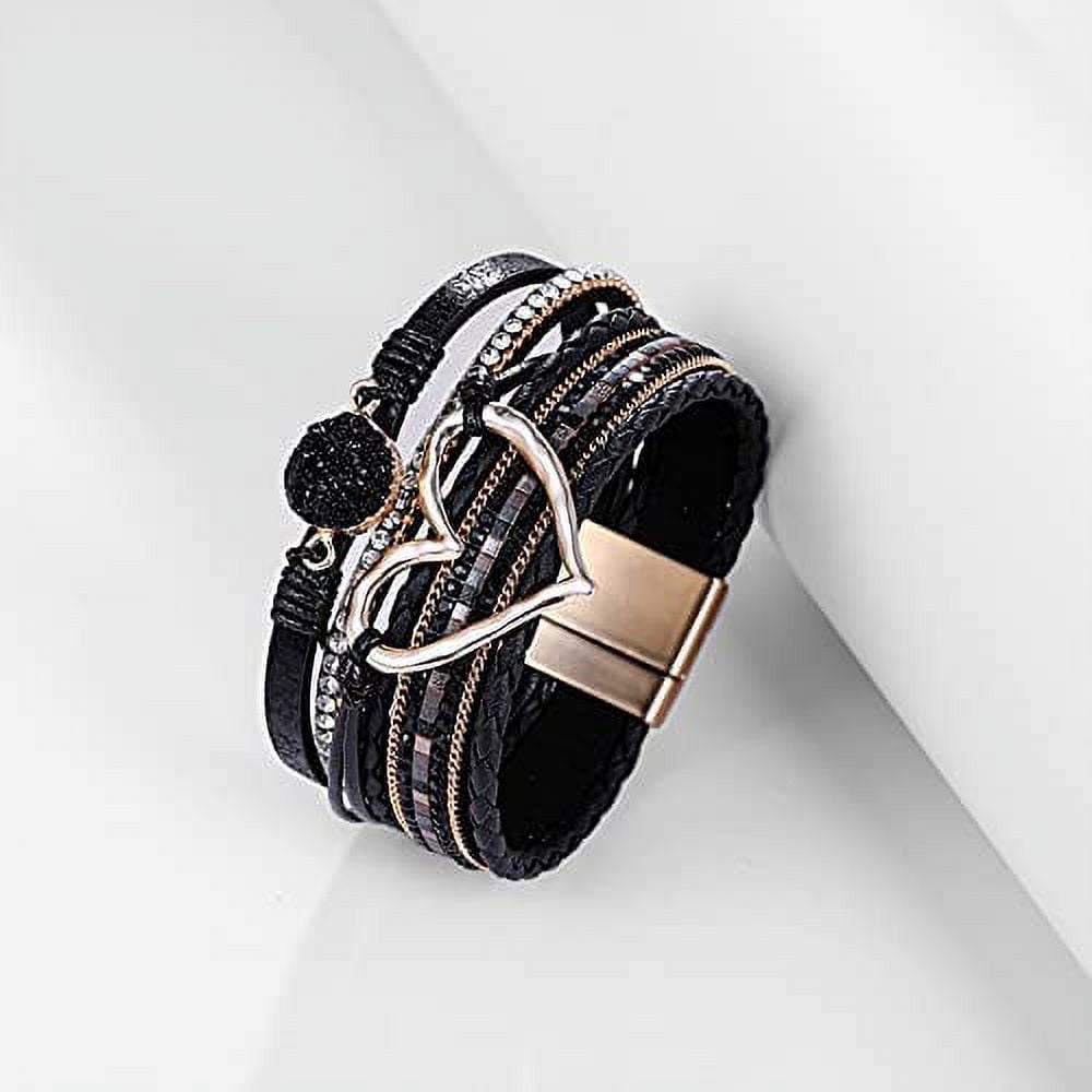 Bracelet Double Tour Wrap Femme Noir Strass Et Simili Cuir BIMBO