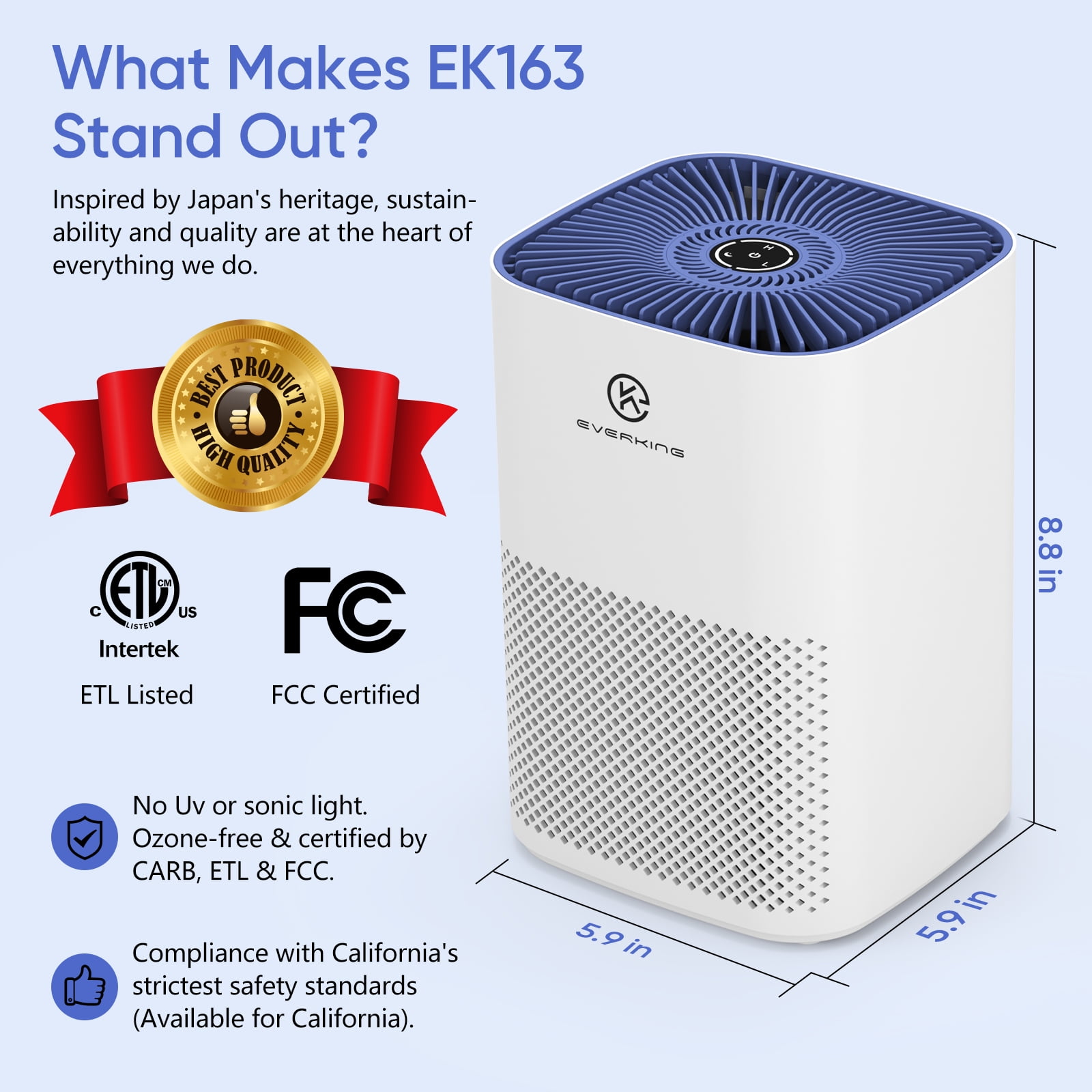 EVERKING HEPA Air Purifier, Desktop Air Purifier Cleaner with Aromatherapy Perfect for Small Room 215 sq ft