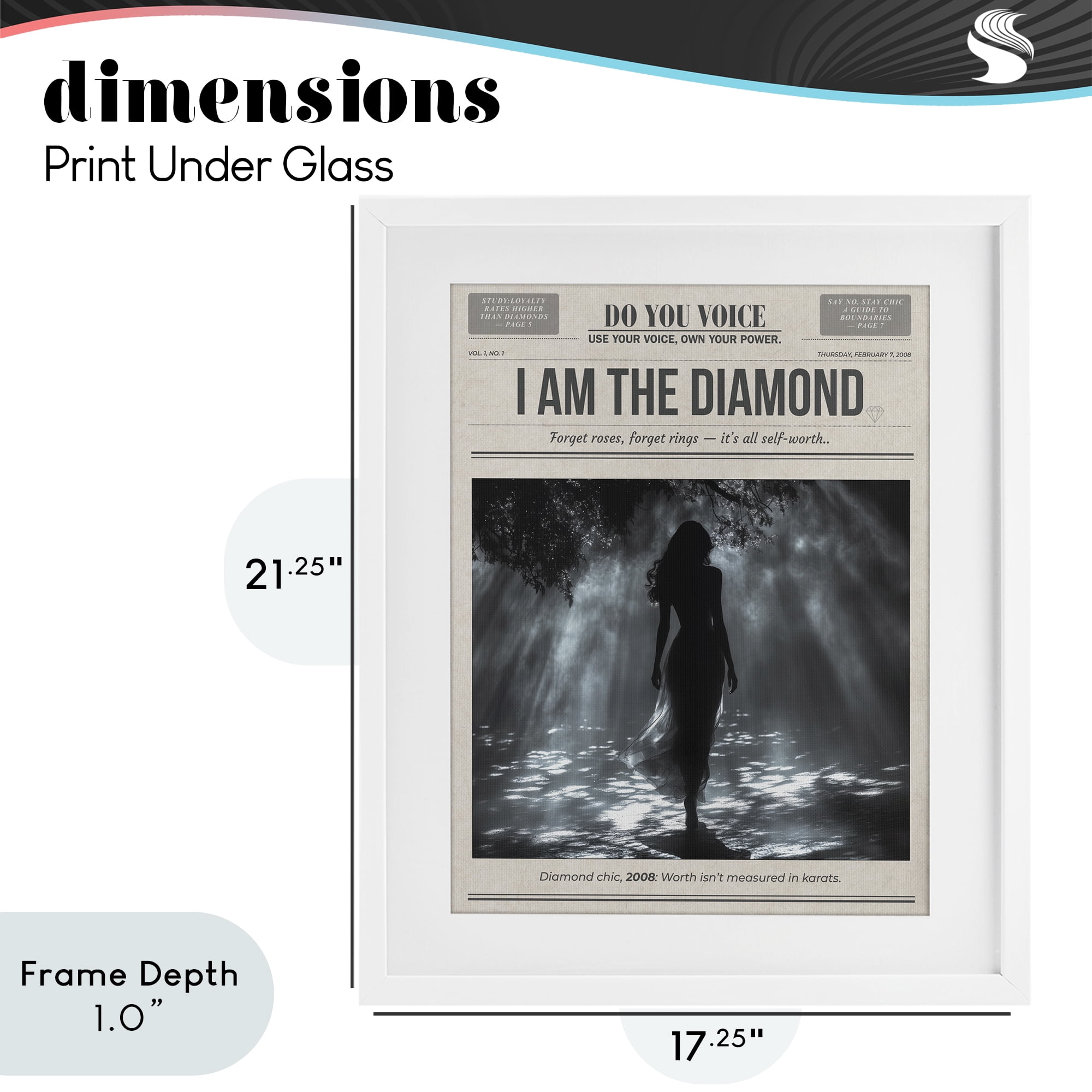 Stupell Industries Diamond Chic Newspaper White Framed Print Under Glass, design by A Barefoot Stylist