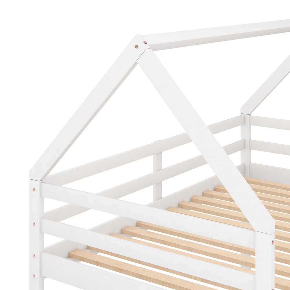 Kadyn Twin over Twin Low Bunk Bed, House Bed with Ladder , White