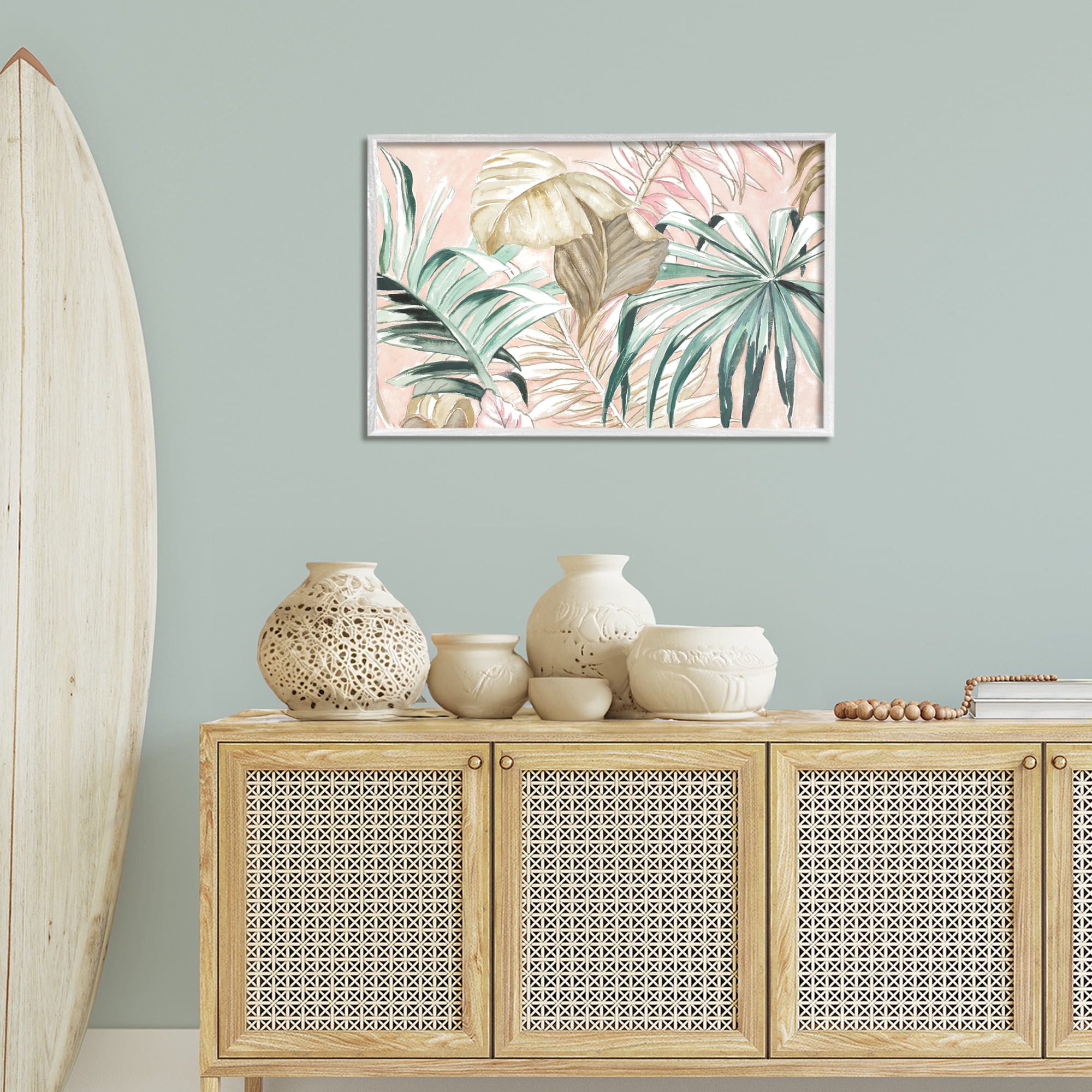Stupell Industries Soft Tropical Leaves Botanical & Floral Painting White Framed Art Print Wall Art, 30 x 20
