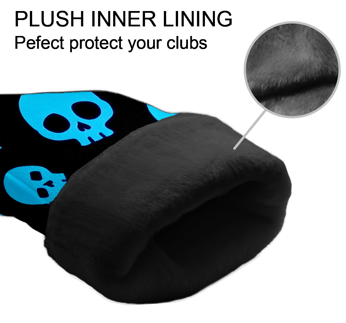 Golf Club Covers, Blue Skeleton Premium PU Leather Driver Hybrid Putter Head Covers with Velvet Lining, Waterproof Golf Gifts for Men Women