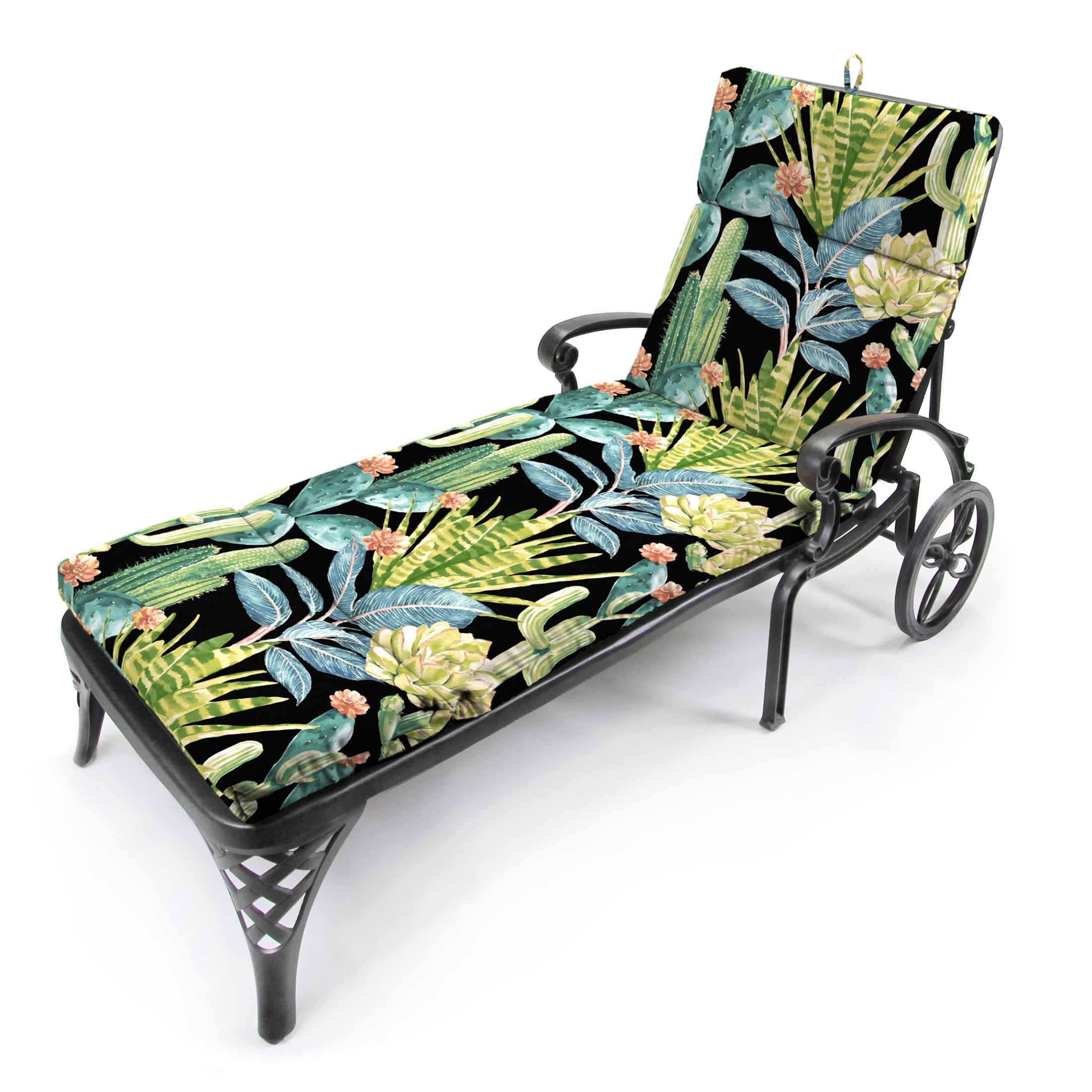 Jordan Manufacturing 72" x 22" Hatteras Ebony Black Floral Rectangular Outdoor Chaise Lounge Cushion with Ties and Hanger Loop