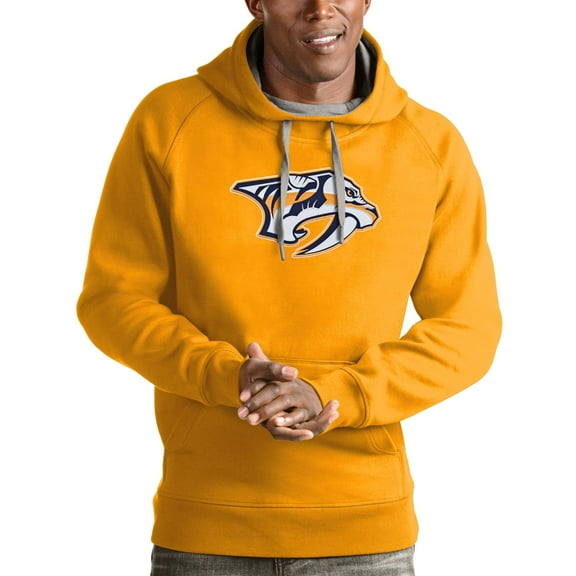 Men's Antigua Gold Nashville Predators Logo Victory Pullover Hoodie