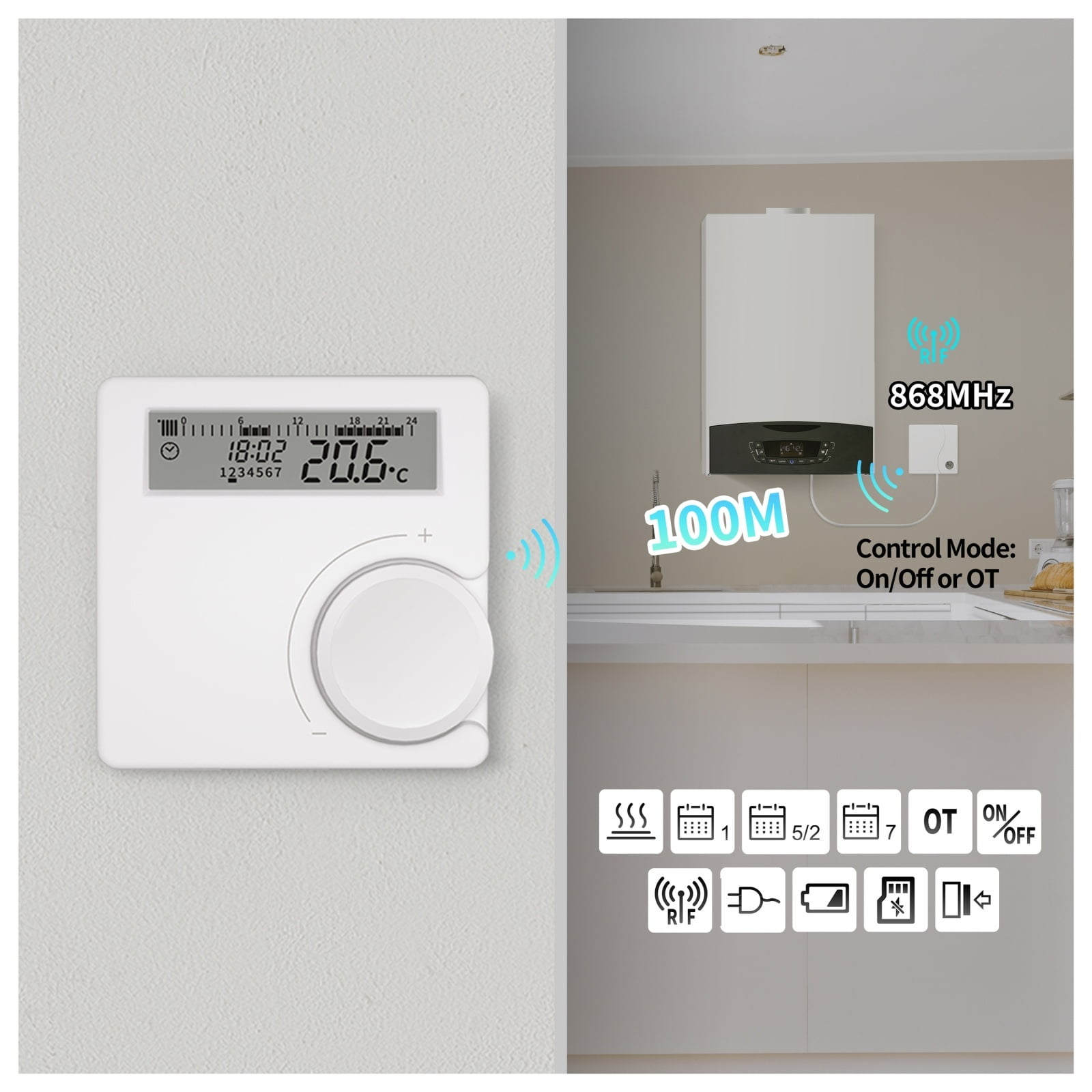 Wireless Boiler Thermostat Room Heater Low Power Battery Thermostat Digital Temperature Controller