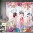 thumbnail image 2 of Mermaid Shower Curtain, Sea Animal Sea Turtle Coral Sea Star Reef Fish Sea Shell Sea Theme Waterproof Shower Curtain, Pink Fabric Shower Curtain Set with 12PCS Hook, 36X70IN, 2 of 6