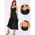 thumbnail image 2 of DARING DIVA Satin V Neck Spaghetti Strap Silky Maxi Dress S Black, 2 of 6